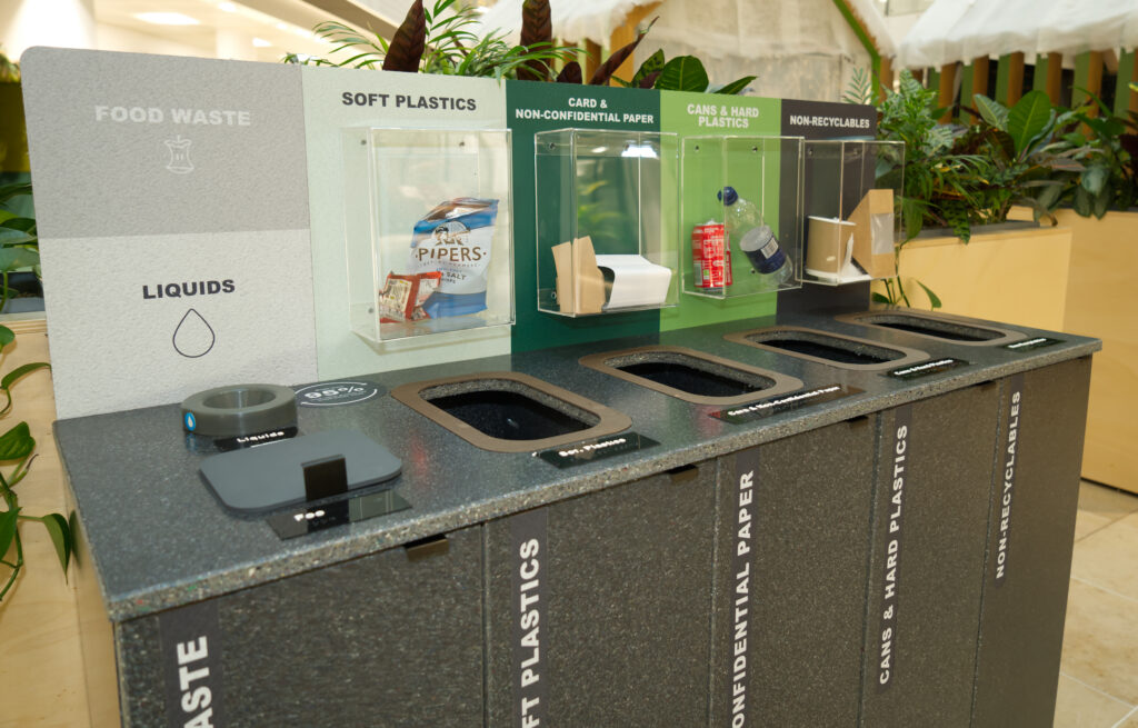 Five stream segregation station with clear stream signage at a Lloyds Banking Group site