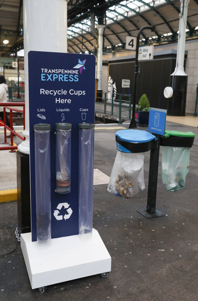 Mobile Cup Recycling Station on a TransPennine Express platform